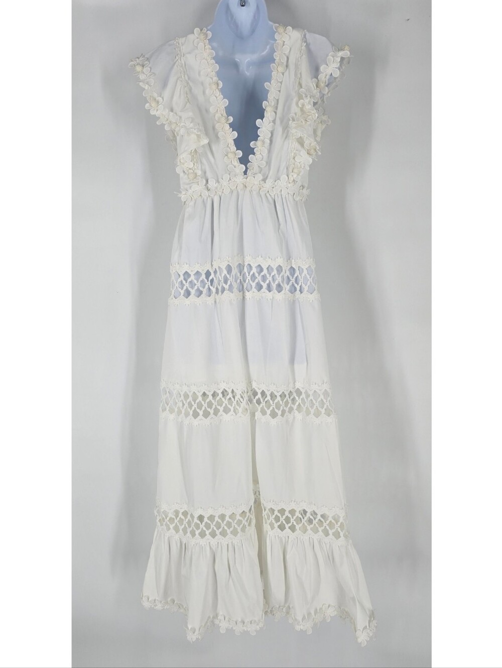 Waimari Catalina White Floral Applique Pom Pom Maxi Dress Size XS - Picture 9 of 9